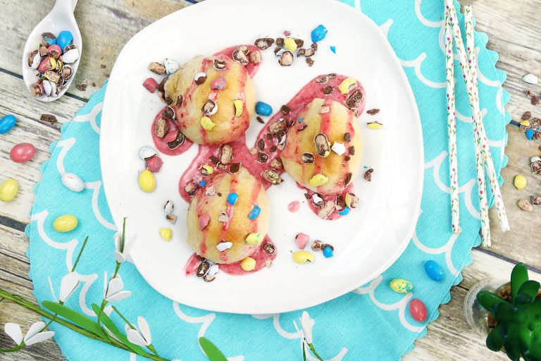 Sweet Cadbury Stuffed Biscuits with a Strawberry Glaze