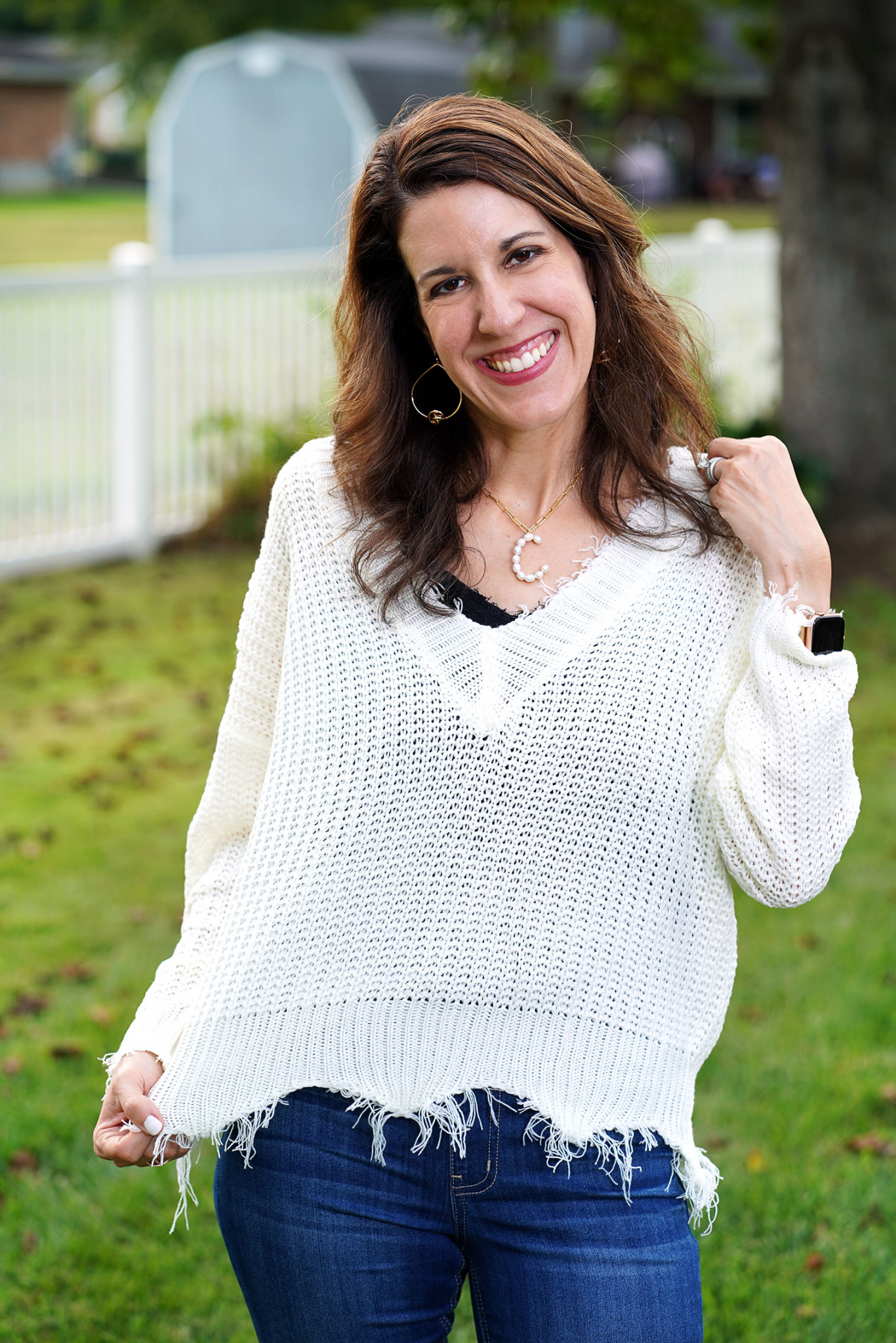Thursday Fashion Files Link Up #276 – Fall White Distressed Sweater w ...