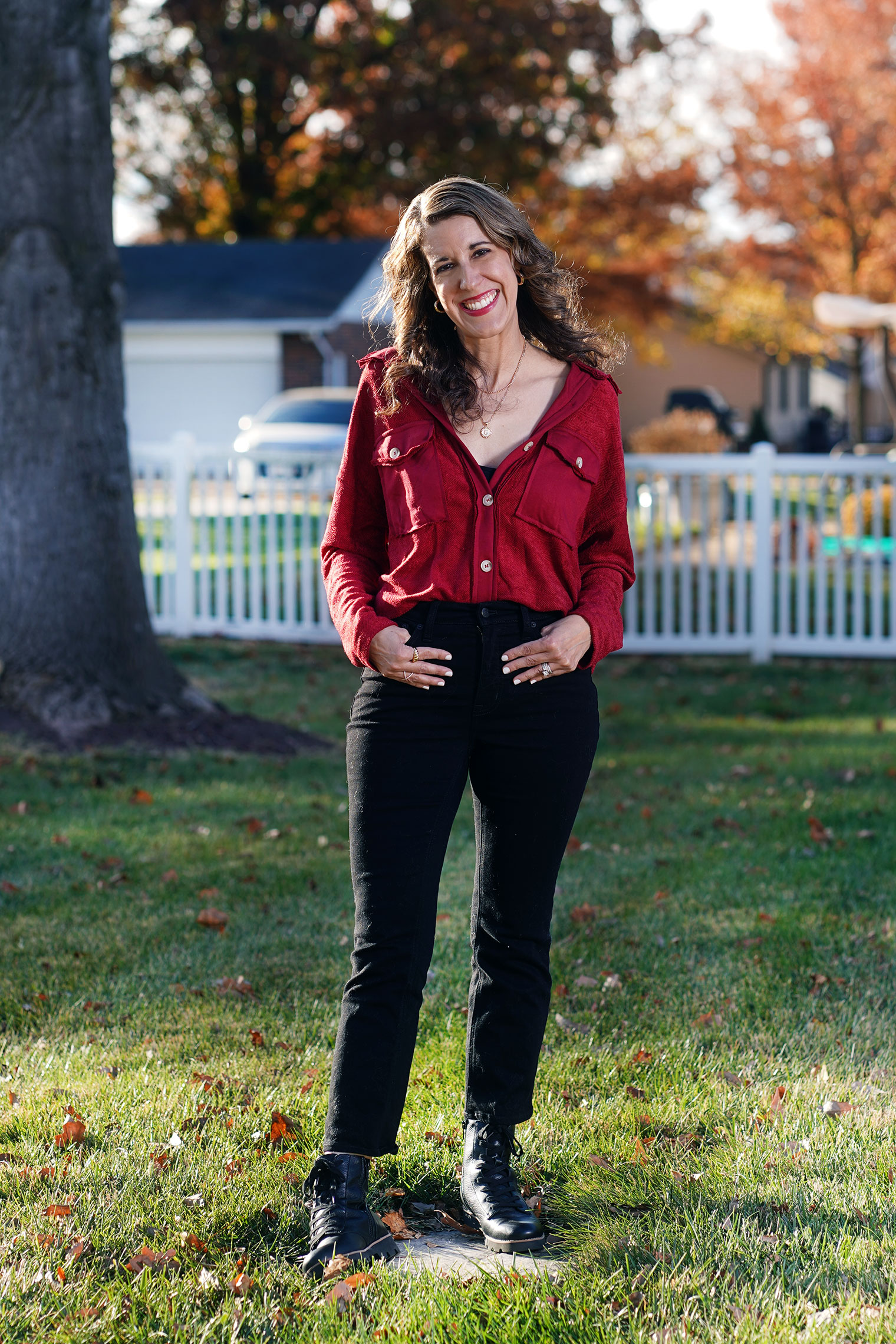 Red and store black casual outfits