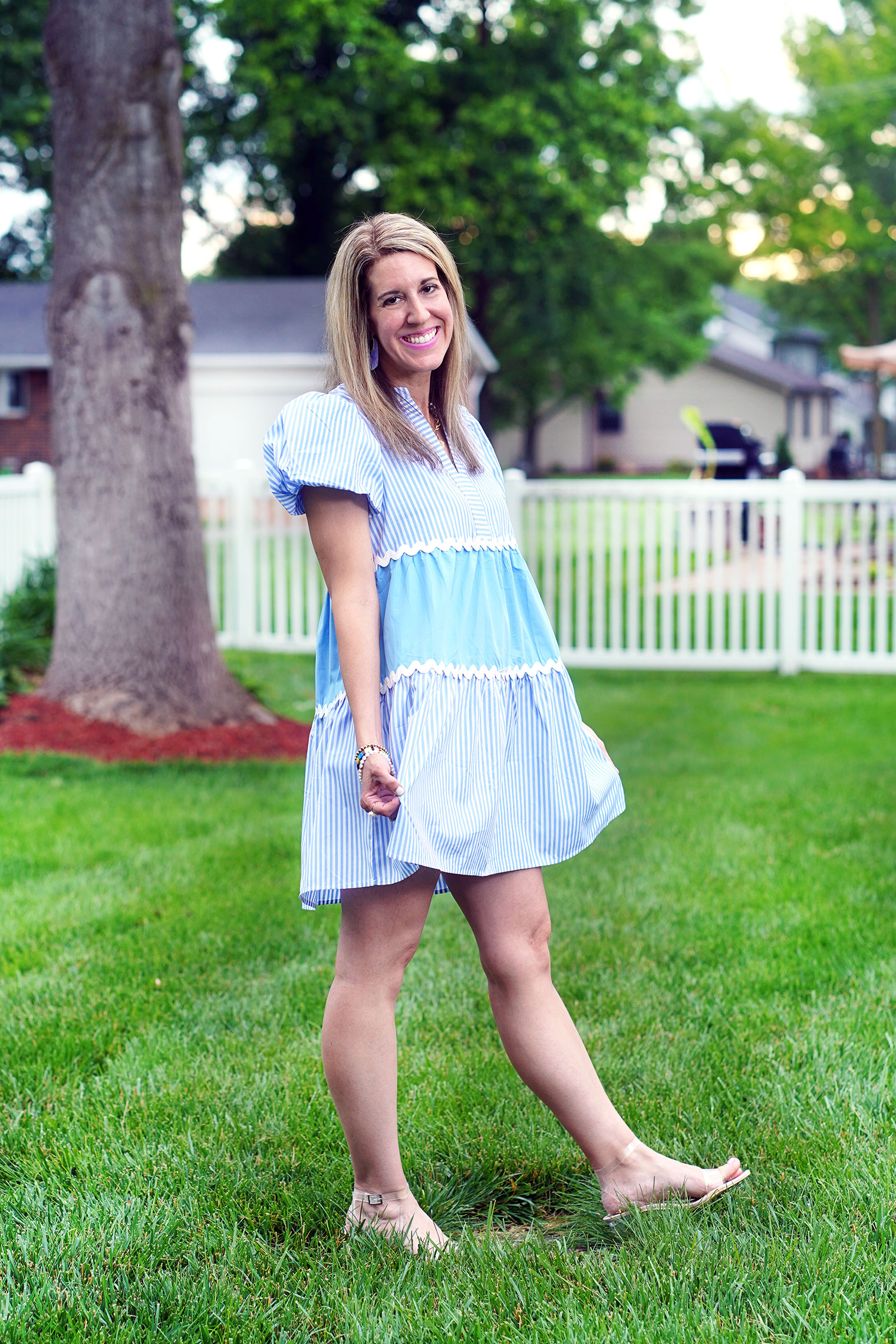 3 Trendy Summer Looks: Rick Rack Trim Dress in Sky Blue, Textured Colorblock Top & Smocked Floral Top