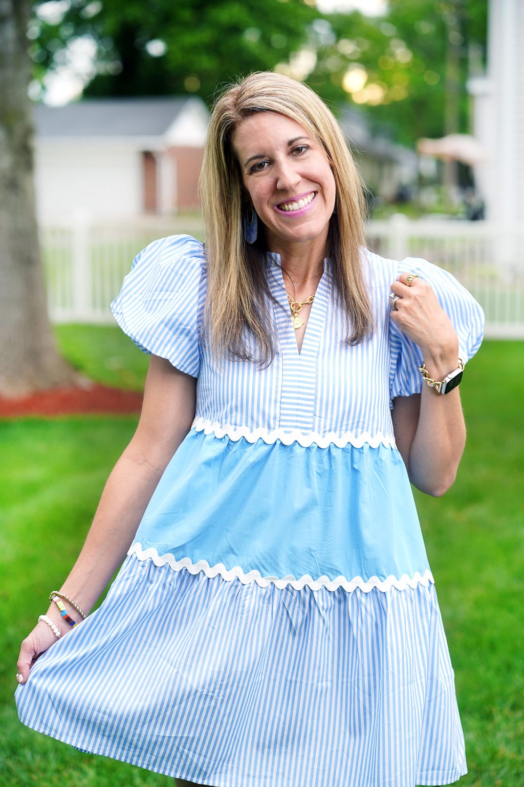 3 Trendy Summer Looks: Rick Rack Trim Dress in Sky Blue, Textured ...